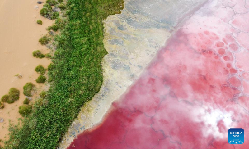 Aerial photo taken on July 13, 2022 shows a view of the Badain Jaran Desert in north China's Inner Mongolia Autonomous Region. (Xinhua/Bei He)