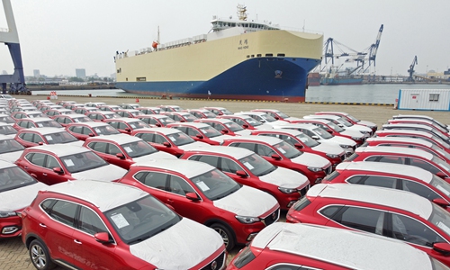 Cars ready for export in Yantai, East China's Shandong Province Photo: VCG