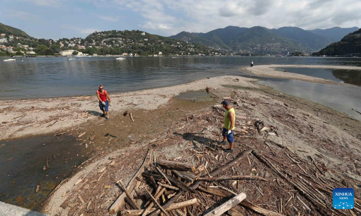 Photo taken on July 13, 2022 shows a low level of Lake Como in Como, Lombardy region, Italy. Photo:Xinhua