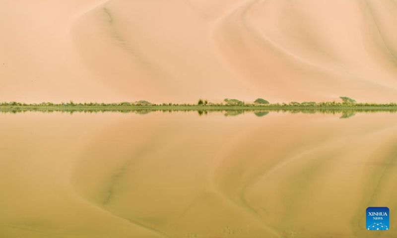 Aerial photo taken on July 13, 2022 shows a view of the Badain Jaran Desert in north China's Inner Mongolia Autonomous Region. (Xinhua/Bei He)