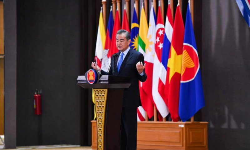 Chinese State Councilor and Foreign Minister Wang Yi delivered a speech on safeguarding open regionalism at the ASEAN Secretariat on Monday in Jakarta, Indonesia. Photo: website of China's Ministry of Foreign Affairs
