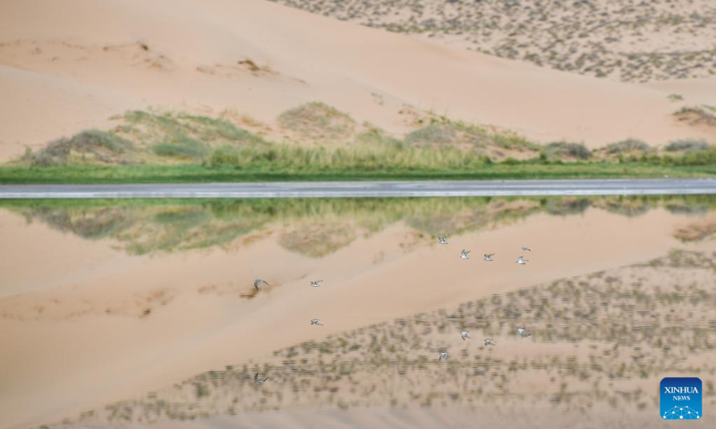 Photo taken on July 13, 2022 shows a view of the Badain Jaran Desert in north China's Inner Mongolia Autonomous Region. (Xinhua/Bei He)