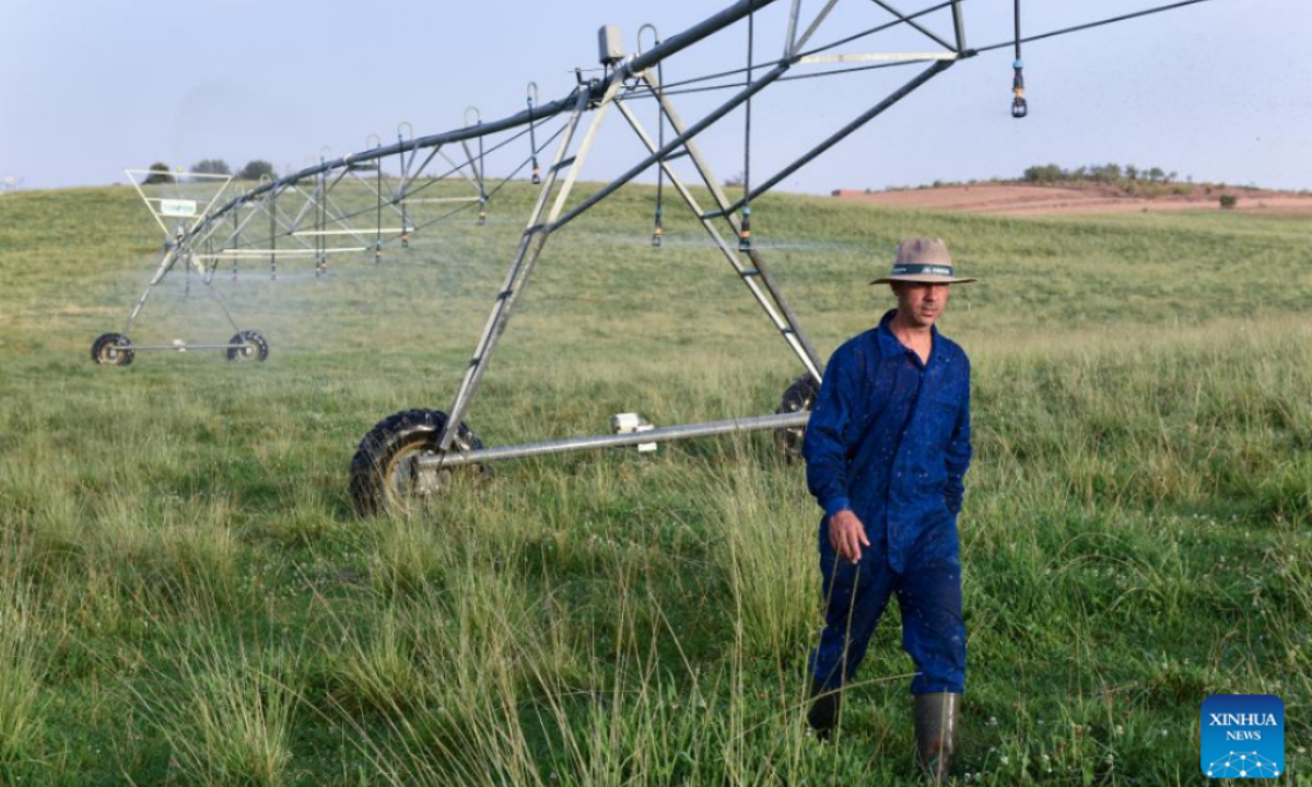 A farmer works in the farmland in Caceres, Spain, July 13, 2022. Eighty-four people are known to have died from the heat wave that has struck Spain since July 10, the Carlos III Health Institute, which reports to the Spanish Ministry of Health, said on Friday. Photo:Xinhua