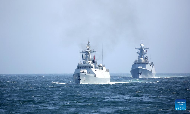 Photo taken on July 12, 2022 shows a maritime drill held by navies of China and Pakistan. Navies of China and Pakistan concluded a four-day joint maritime exercise codenamed Sea Guardians-2 on Wednesday.(Photo: Xinhua)