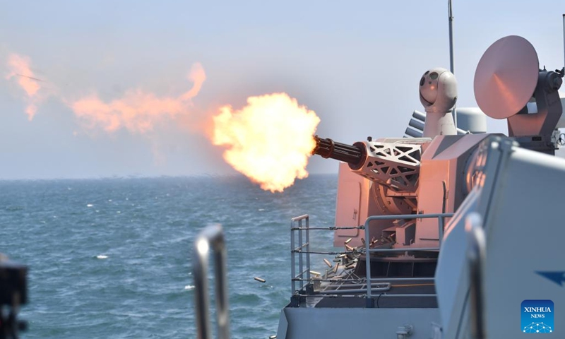 Photo taken on July 12, 2022 shows a maritime drill held by navies of China and Pakistan. Navies of China and Pakistan concluded a four-day joint maritime exercise codenamed Sea Guardians-2 on Wednesday.(Photo: Xinhua)