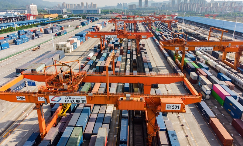 Photo taken on April 22, 2022 shows the Chongqing International Logistics Park in Southwest China's Chongqing Municipality. Chongqing is a key node on the New Land-Sea Corridor, a passage between western Chinese provincial regions and Southeast Asia. Photo: VCG