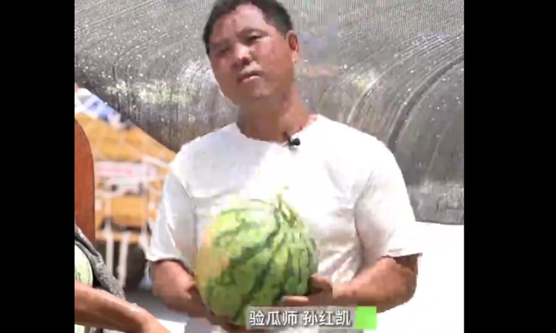 Sun Hongkai, the 40-year-old watermelon inspector. Screenshot of Zaker