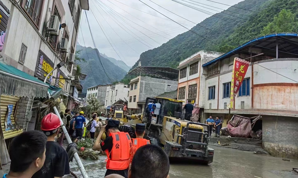 Flood hits Beichuan county, SW China's Sichuan Province from July 15 to 16, 2022. Photo: IC