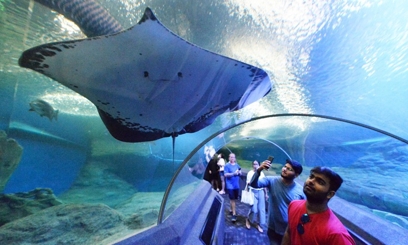 Tourists visit Underwater World Pattaya in Chonburi province, Thailand, on July 16, 2022.Photo:Xinhua
