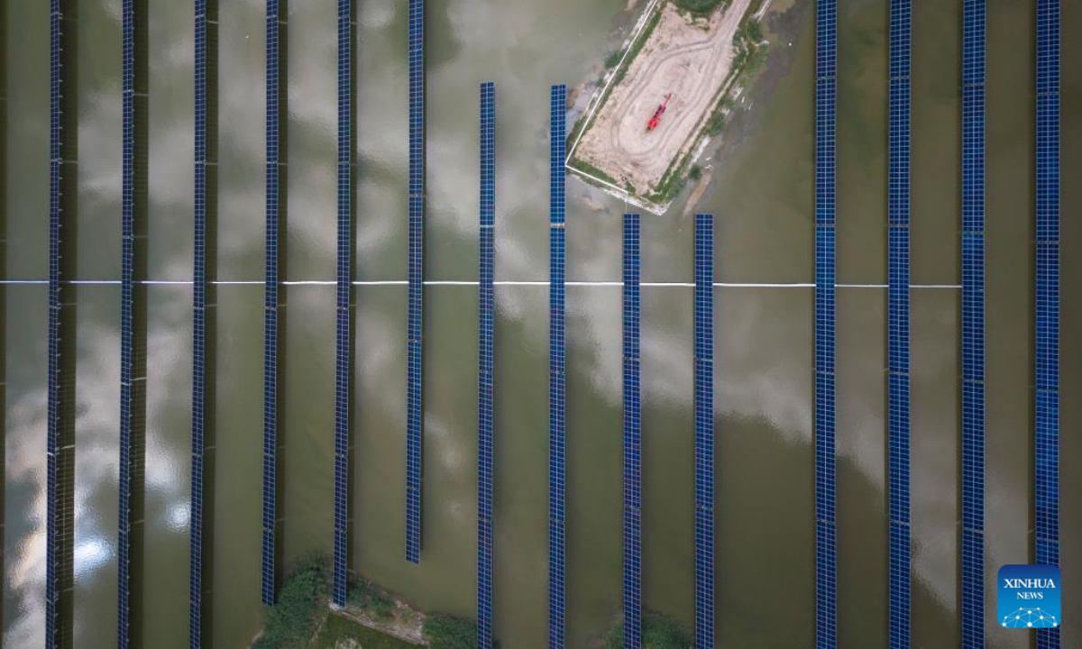 Aerial photo taken on July 21, 2022 shows the Xinghuo Water Surface Photovoltaic Demonstration Project of Daqing Oilfield in Daqing, northeast China's Heilongjiang Province. Photo:Xinhua