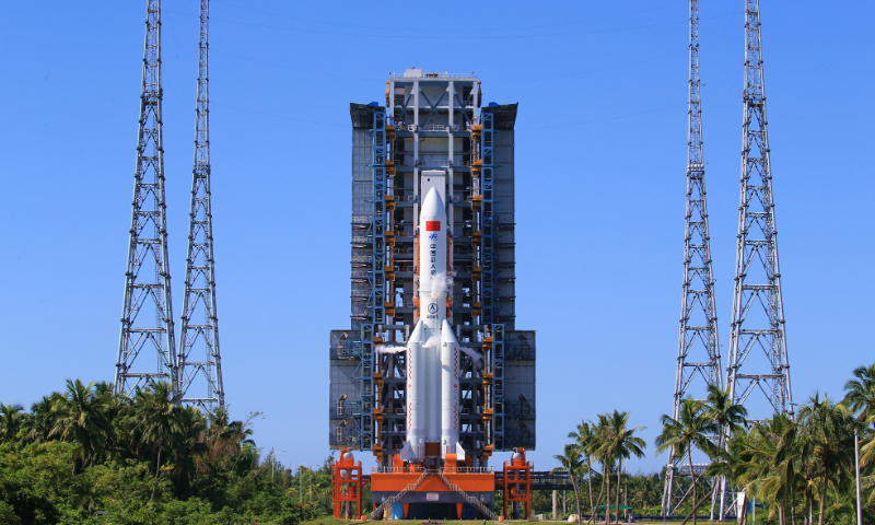 Photo: Combination of China's space station lab module Wentian and Long March-5B Y3 carrier rocket at the Wenchang Space Launch Site on July 24, 2022 Photo: Tu Haichao