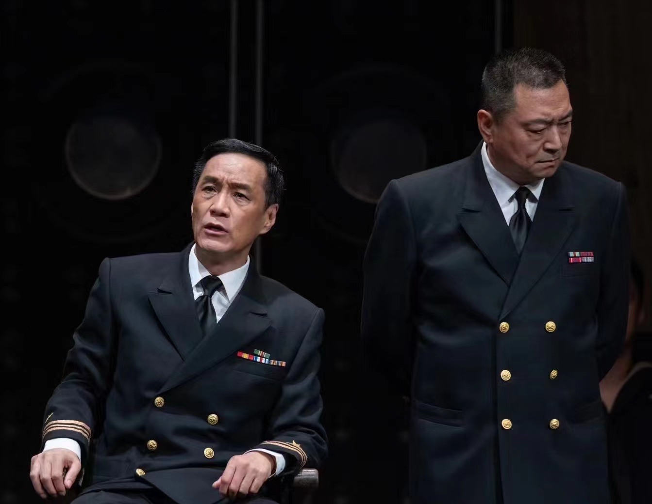 Feng Yuanzheng (left) plays Captain Queeg in <em>The Caine Mutiny</em>. Photo: Wang Xiaoning/Beijing People's Art Theater?