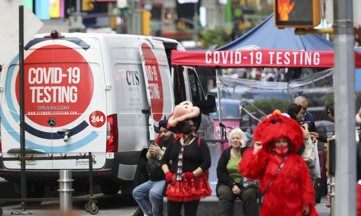 A COVID-19 testing site is seen on Times Square in New York, the United States, May 17, 2022. Photo:Xinhua