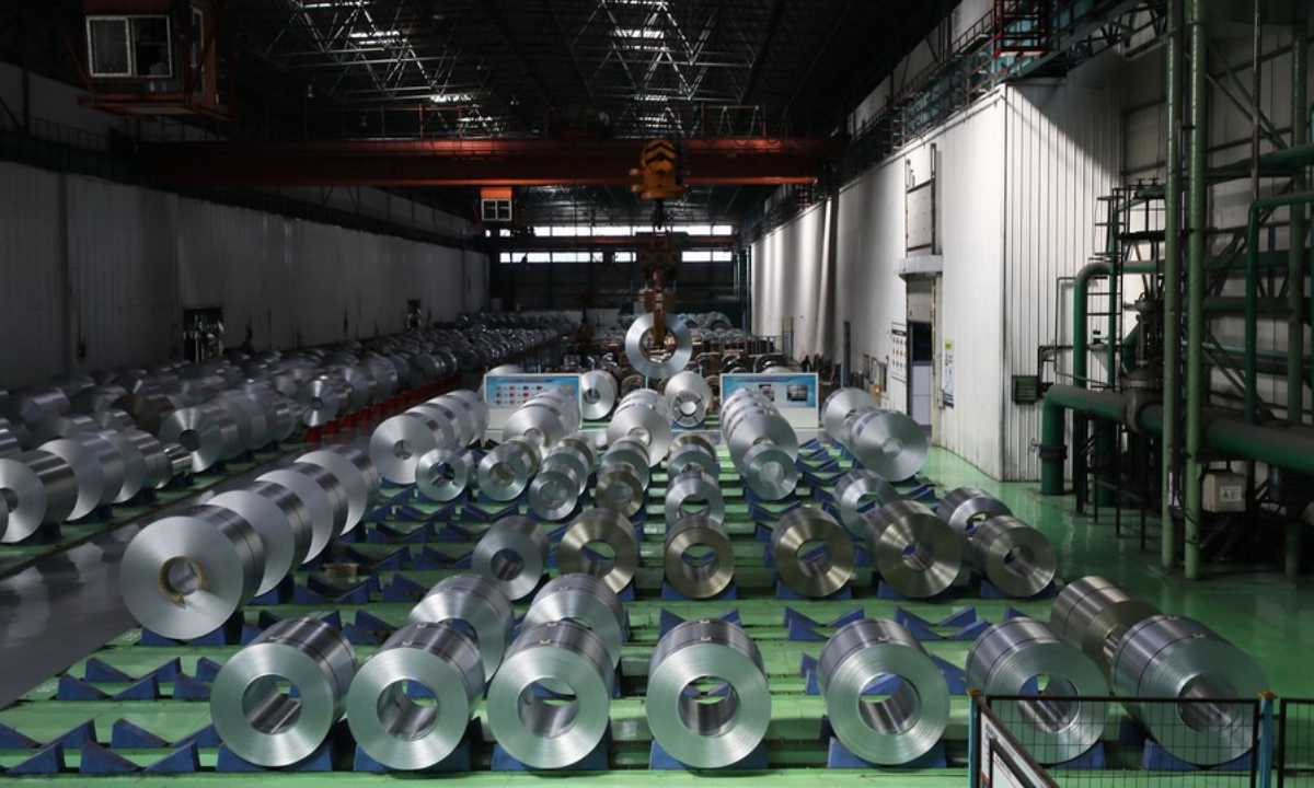 Steel rolls are seen at a factory of Ansteel in Anshan City, northeast China's Liaoning Province, Aug 19, 2021. Photo:Xinhua