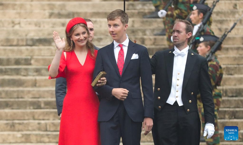 Princess Elisabeth (L, front) and Prince Emmanuel of Belgium attend an event of Belgian National Day celebrations in Brussels, Belgium, July 21, 2022. Belgium celebrated its National Day on July 21.(Photo: Xinhua)