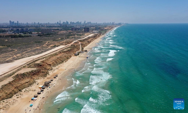 Aerial photo taken on July 20, 2022 shows the shore of Mediterranean Sea at Israeli city of Herzliya near Tel Aviv, Israel.(Photo: Xinhua)