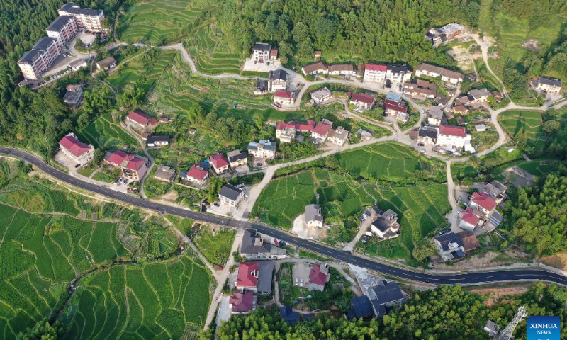 Aerial photo taken on July 27, 2022 shows a view of Sanping Village of Zhongyuan Township in Jing'an County, east China's Jiangxi Province. Photo: Xinhua