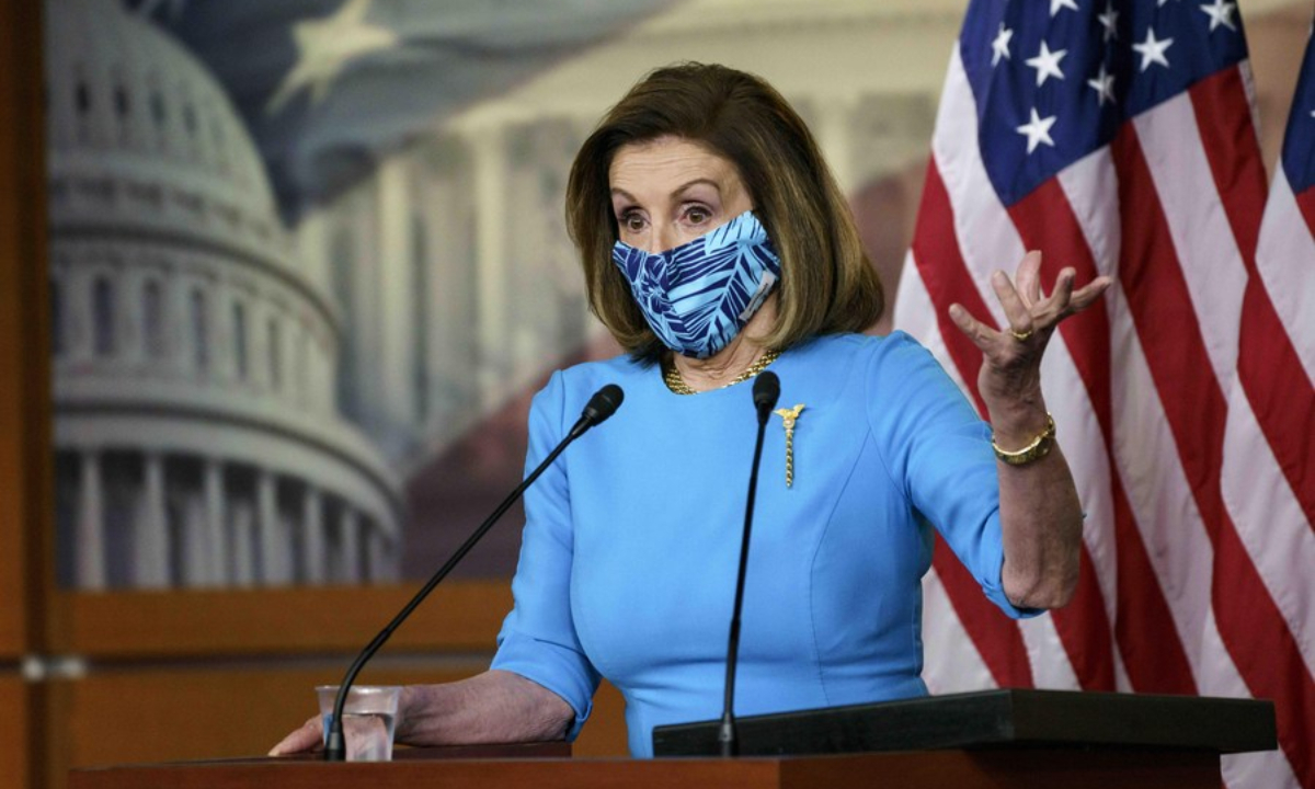 US House Speaker Nancy Pelosi speaks during a press conference on Capitol Hill in Washington, DC, the United States, April 22, 2021. Photo:Xinhua

