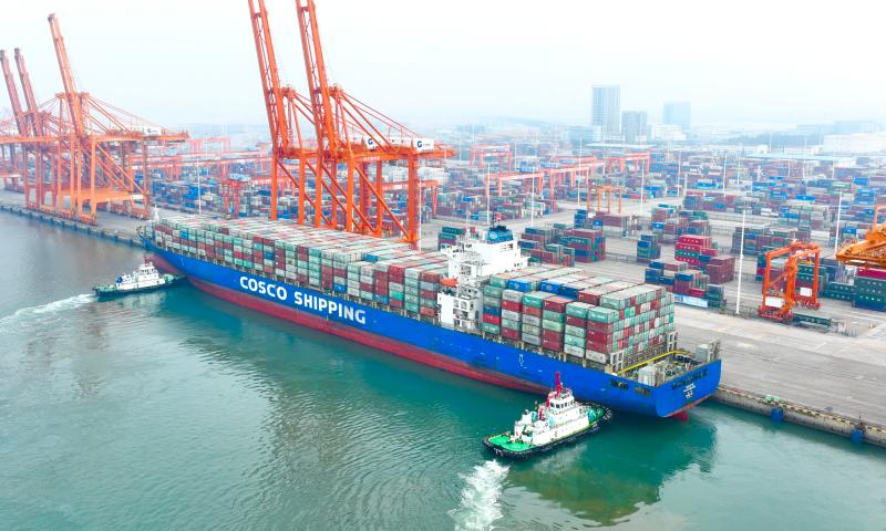Photo taken on March 2, 2022 shows the container terminal of Qinzhou Port in south China's Guangxi Zhuang Autonomous Region.  Photo: Xinhua