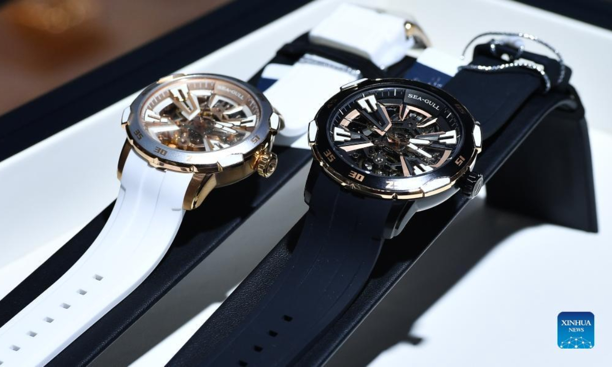 Photo taken on July 26, 2022 shows Sea-Gull watches exhibited at the second China International Consumer Products Expo (CICPE) in Haikou, south China's Hainan Province. A batch of domestic brands have attracted a lot of visitors at the expo. Photo:Xinhua