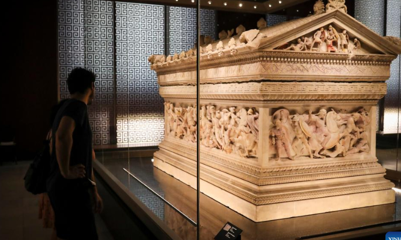 Visitors look at exhibits at the Istanbul Archaeological Museum in Istanbul, Türkiye, July 30, 2022. Istanbul Archaeological Museum is among the largest museums in the world with more than one million artifacts. Photo: Xinhua