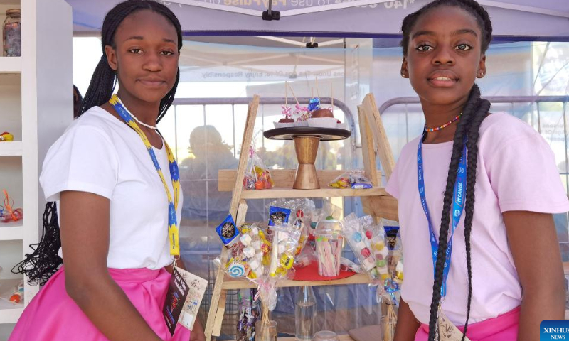 Young people display products at the Kasi Vibe Festival in Windhoek, Namibia, on July 31, 2022. With business gradually returning to normalcy amid COVID-19 and inflation threats, Namibian entrepreneurs take advantage of a township expo popularly known as the Kasi Vibe Festival to rejuvenate business and attract new investments. Photo: Xinhua