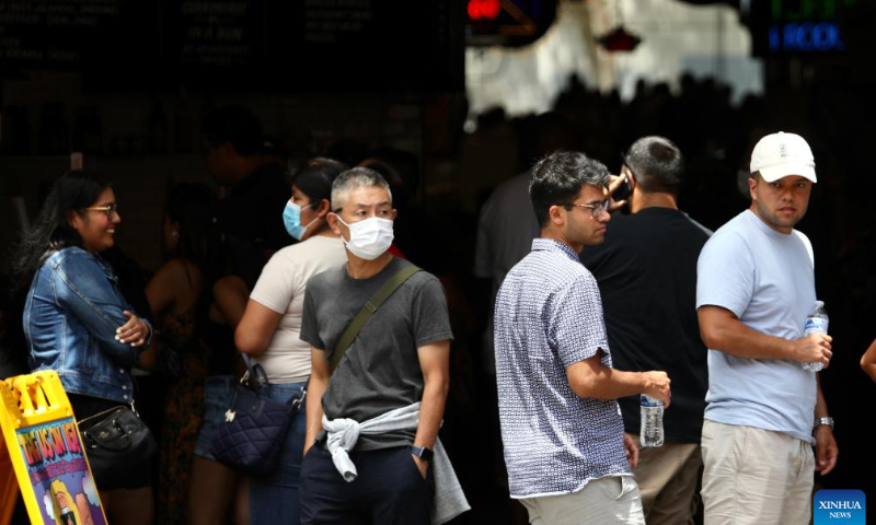 Customers are seen at the Grand Central Market in Los Angeles, California, the United States, July 29, 2022. Los Angeles County in the U.S. state of California has dropped plans to reinstitute a COVID-19 mask mandate amid falling number of cases and hospitalizations. Health officials in the county, which has a population of 10 million people, had planned to make masks indoors mandatory from Friday. Photo: Xinhua