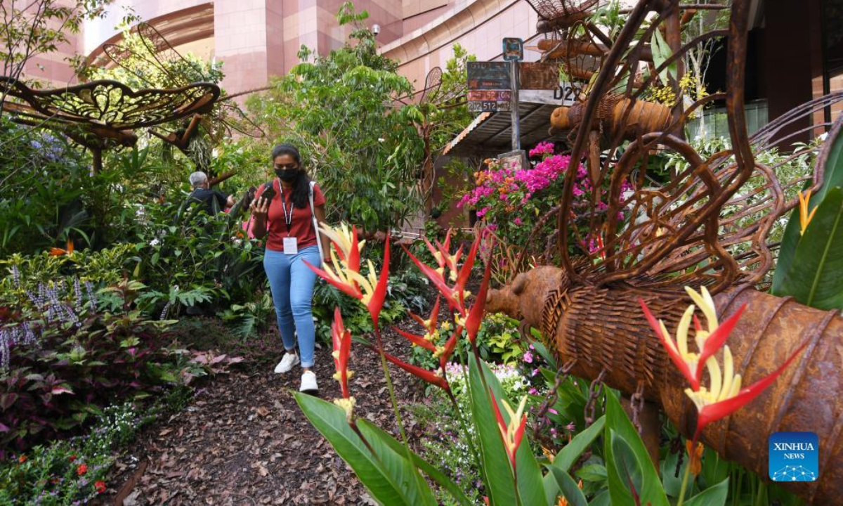 People view the participating works of the Show Garden competition, as part of the media preview of the Singapore Garden Festival in Singapore on July 29, 2022. The Singapore Garden Festival will be held from July 30 to Aug 7. Photo:Xinhua