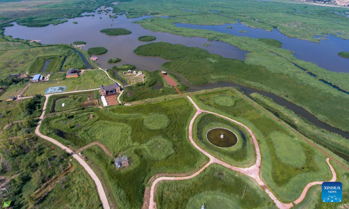 Aerial photo taken on July 28, 2022 shows a view of the Sanggan River National Wetland Park in Datong, north China's Shanxi Province. Photo:Xinhua