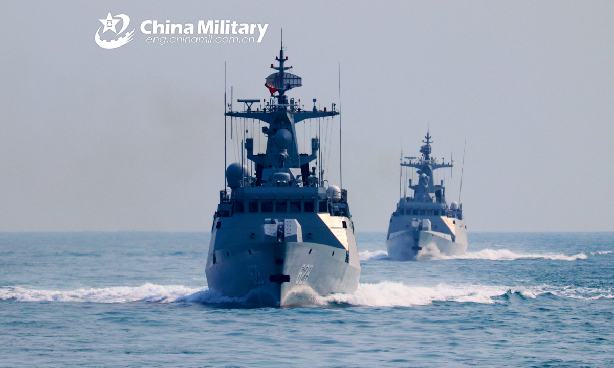 Led by the guided-missile frigate Yongzhou (Hull 628), a frigate flotilla with the navy under the PLA Southern Theater Command steams in formation in an undisclosed sea area during a maritime training exercise in early December 2020. Photo: China Military