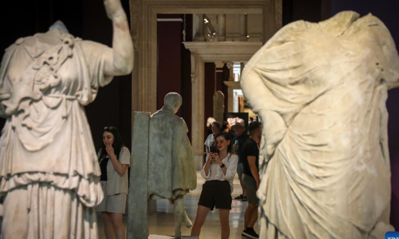 Visitors look at exhibits at the Istanbul Archaeological Museum in Istanbul, Türkiye, July 30, 2022. Istanbul Archaeological Museum is among the largest museums in the world with more than one million artifacts. Photo: Xinhua