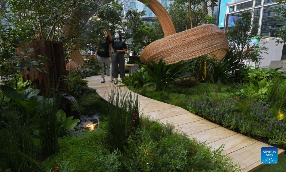 People view the participating works of the Show Garden competition, as part of the media preview of the Singapore Garden Festival in Singapore on July 29, 2022. The Singapore Garden Festival will be held from July 30 to Aug 7. Photo:Xinhua