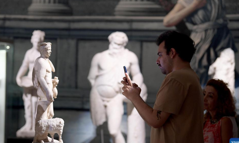 Visitors look at exhibits at the Istanbul Archaeological Museum in Istanbul, Türkiye, July 30, 2022. Istanbul Archaeological Museum is among the largest museums in the world with more than one million artifacts. Photo: Xinhua