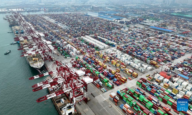 Aerial photo taken on July 29, 2022 shows the Qianwan Container Terminal in Qingdao Port, east China's Shandong Province. Photo: Xinhua 