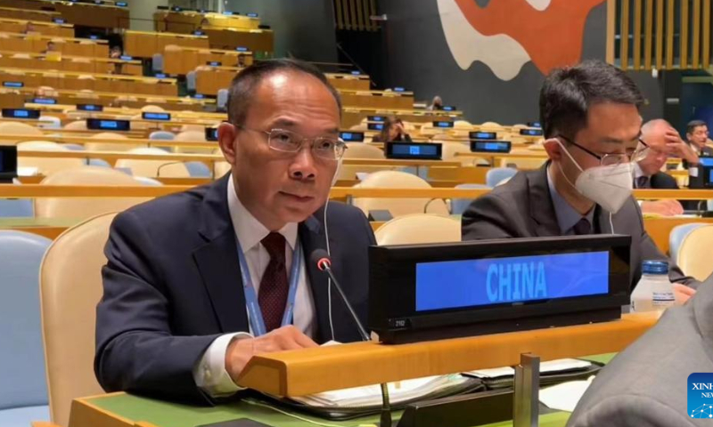 Chinese Ambassador for Disarmament Affairs Li Song (L) speaks at a committee meeting of the 10th Review Conference of the Parties to the Treaty on the Non-Proliferation of Nuclear Weapons (NPT) at the UN headquarters in New York on Aug. 5, 2022. Photo: Xinhua