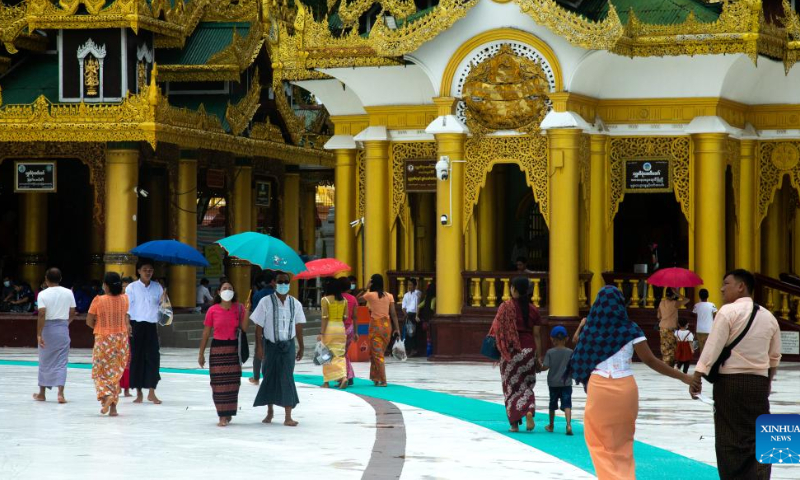 People visit the Shwedagon Pagoda in Yangon, Myanmar, on Aug. 6, 2022. Myanmar has recorded no new COVID-19 deaths over the past 122 days, the longest stretch without any fatalities from the virus since the start of the pandemic in the country, the Ministry of Health said on Saturday. Photo: Xinhua