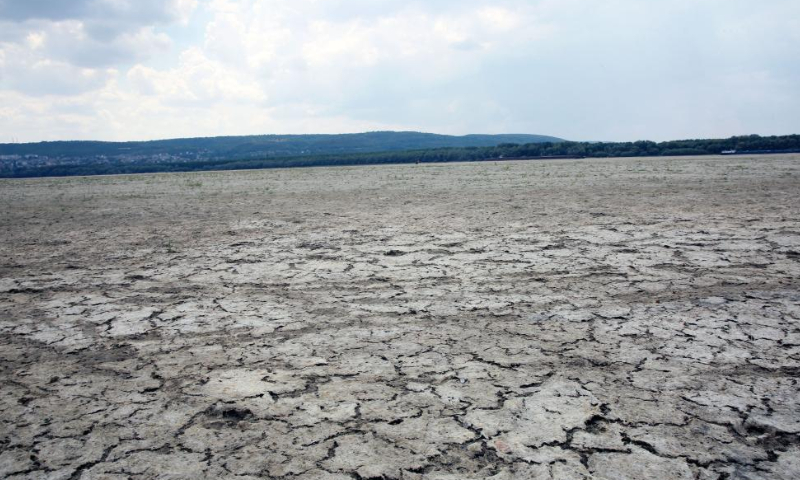 Dry bed of Danube River is seen in Teleorman County, Romania, on Aug. 7, 2022. Romania is facing severe drought this summer. Photo: Xinhua