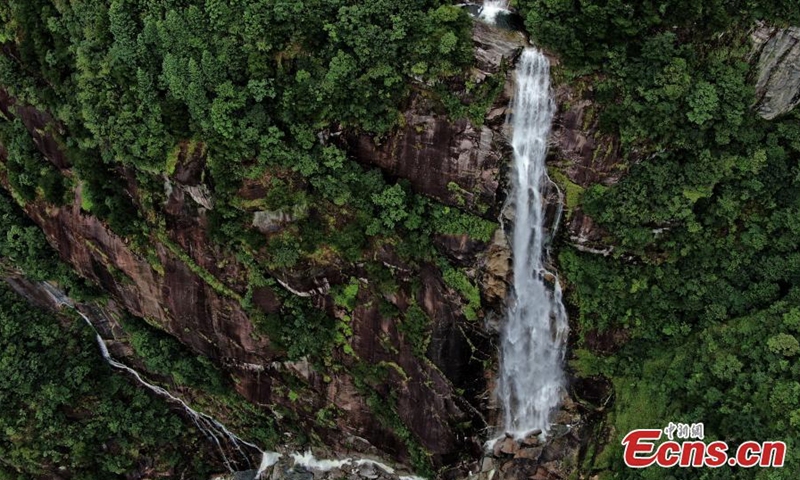 Aerial view of the Yuanbao mountain National Nature Reserve in Rongshui Miao autonomous county of Liuzhou city, south China's Guangxi Zhuang Autonomous Region, July 31, 2022. (Photo provided to China News Service)