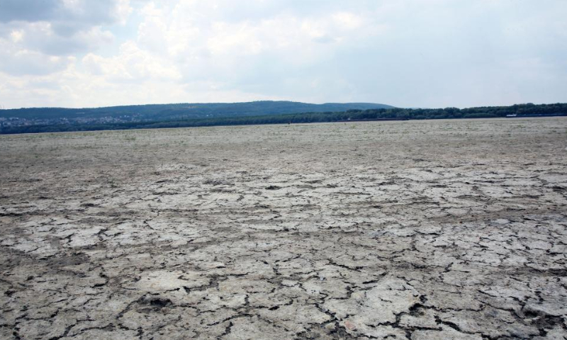 Bed of the Danube River is seen in Teleorman County, Romania, on Aug. 7, 2022. Romania is facing severe drought this summer. Photo: Xinhua