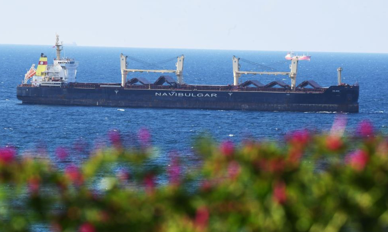 A vessel in the second caravan of ships transporting grain from Ukraine arrives at the Bosphorus Strait in Istanbul, Türkiye, Aug. 6, 2022. Photo: Xinhua