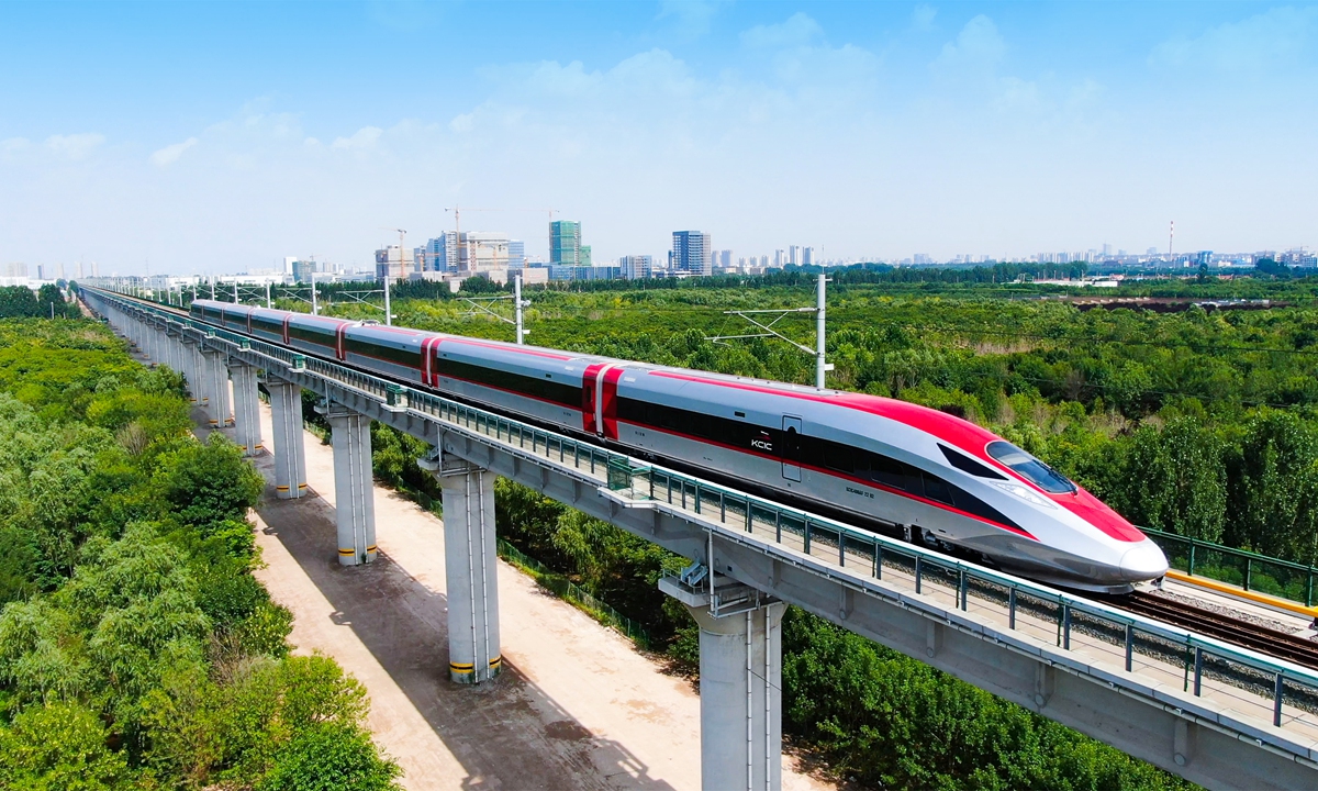 Bullet trains designed for 350km/h travel for Jakarta-Bandung High-Speed Railway roll off assembly line in Qingdao, East China's Shandong Province, on August 5, 2022. Photo: courtesy of China Railway