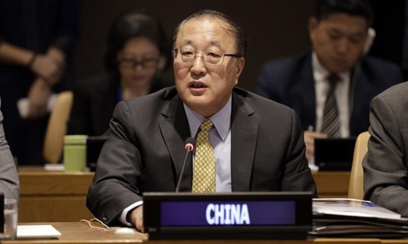 In this Sept 12, 2019 photo, China's Permanent Representative to the UN Zhang Jun speaks at the UN headquarters in New York.(Photo: Xinhua)