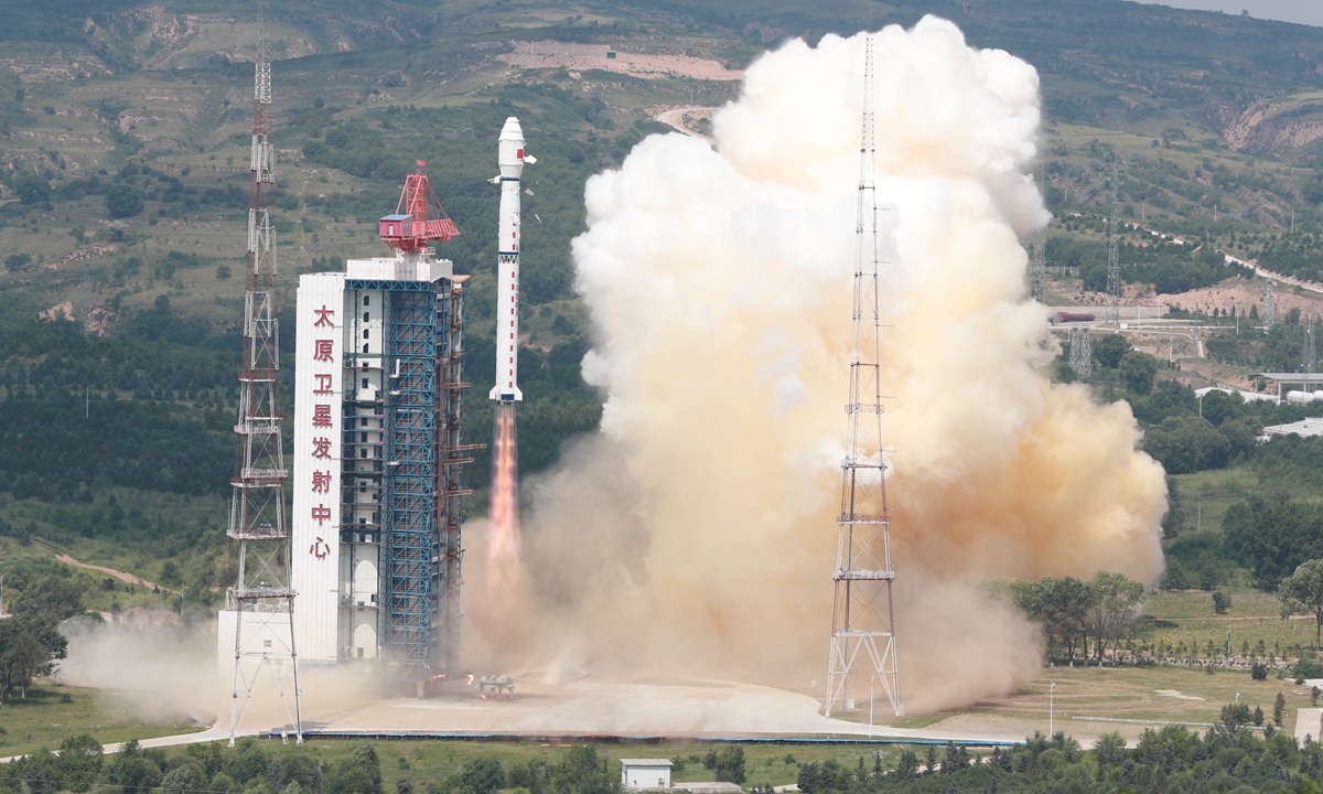China launches its terrestrial ecosystem carbon monitoring satellite, which was sent into preset orbit via a Long March-4B carrier rocket on August 4, 2022, the world's first joint active-passive observation remote sensing satellite for forest carbon sink.Photo; VCG