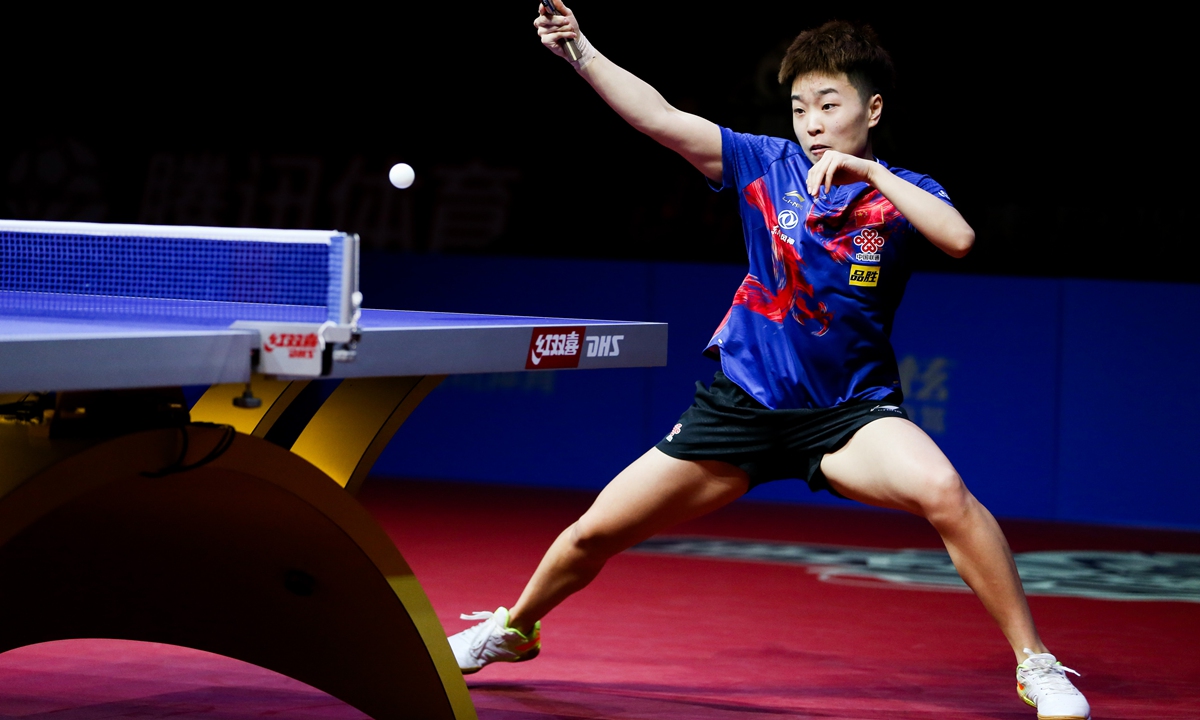 Table tennis player Zhang Rui competes at a match in Shenzhen, China on January 2, 2019. Photo: VCG