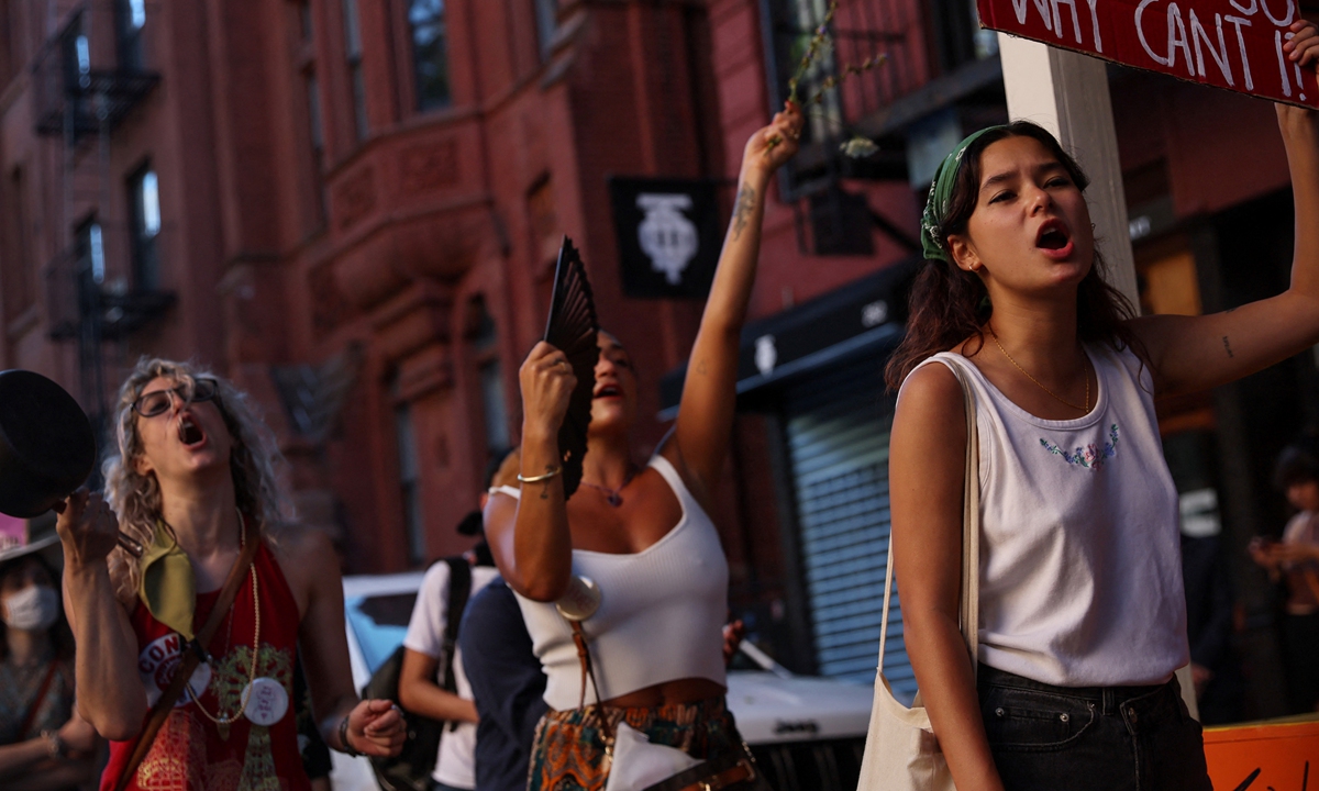 Abortion rights activists march outside St. Patrick's Old Cathedral in New York City, U.S., August 6, 2022. Photo;AFP