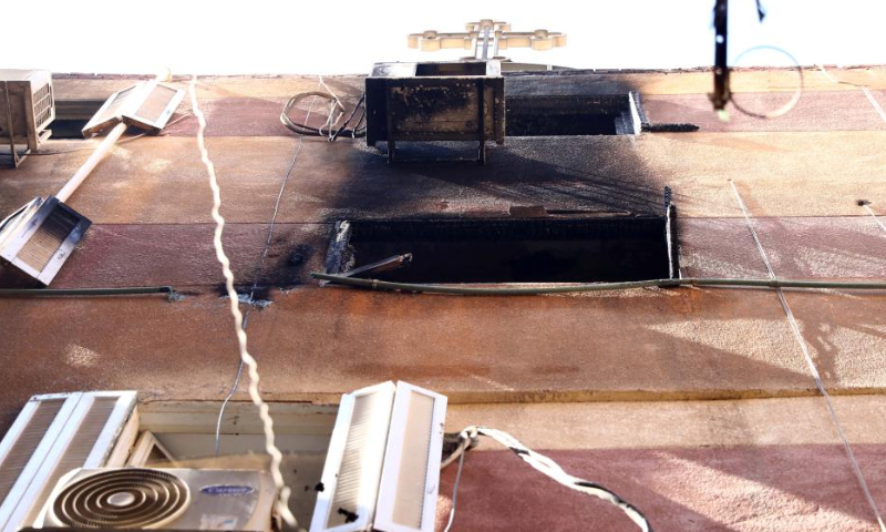 Photo taken on Aug. 14, 2022 shows the fire site at a Coptic church in Giza Province, Egypt. At least 41 people were killed and 12 injured in a massive fire that broke out in a Coptic church in Egypt's Giza Province on Sunday, the Egyptian Health Ministry said. Photo: Xinhua