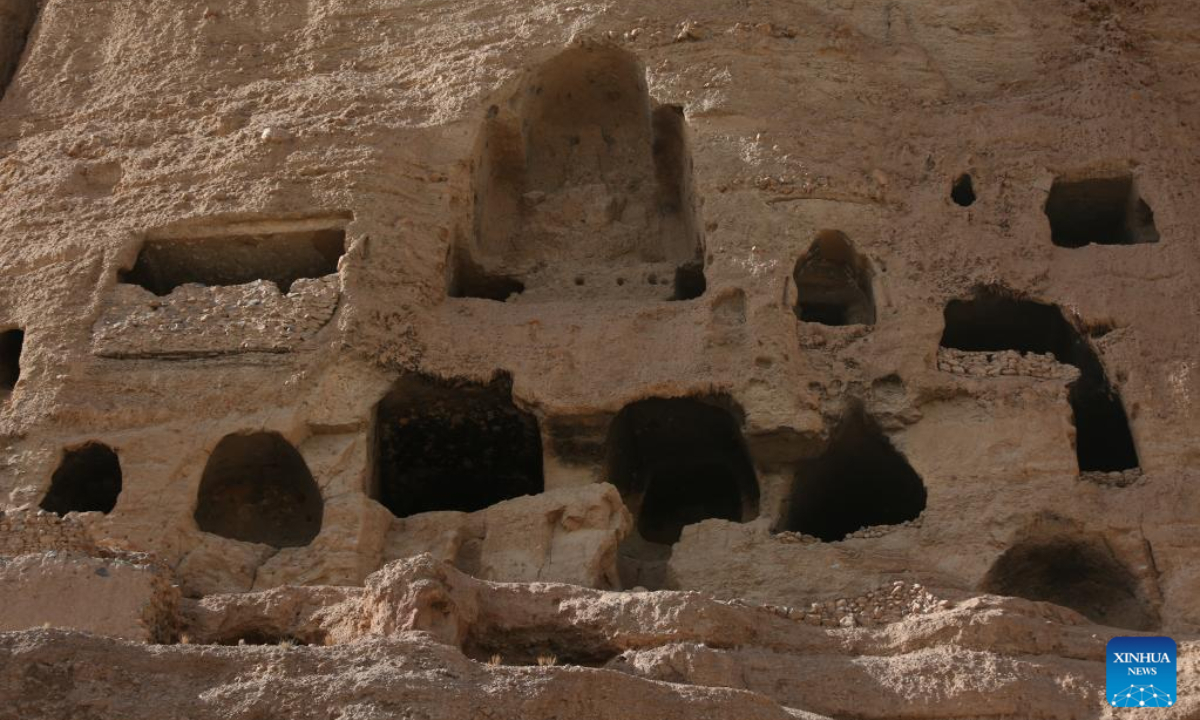 Photo taken on July 10, 2022 shows caves around the site of a giant Buddha statue in Bamyan province, Afghanistan. Photo:Xinhua