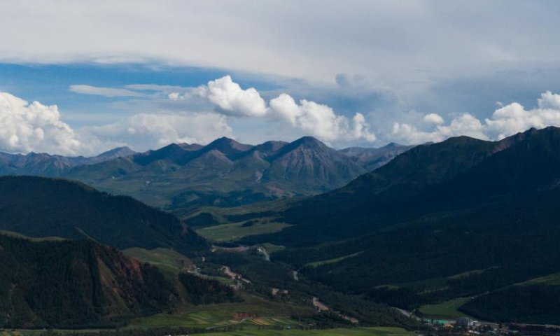 Aerial photo taken on Aug. 10, 2022 shows a scenery of Qilian County in Haibei Tibetan Autonomous Prefecture, northwest China's Qinghai Province. (Xinhua/Zhang Long)