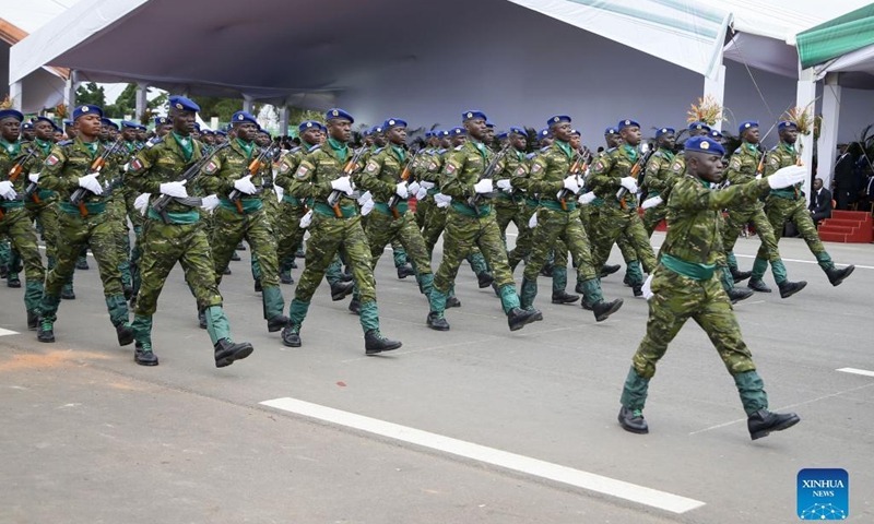 Soldiers attend a military parade marking the 62nd anniversary of Cote d'Ivoire's independence in Yamoussoukro, Cote d'Ivore, Aug. 7, 2022.((Photo: Xinhua)