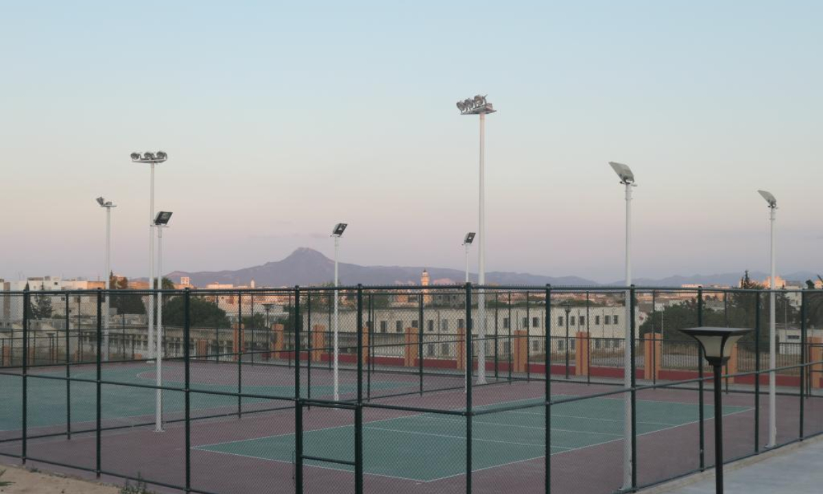 Photo taken on Aug 11, 2022 shows sports courts of the Ben Arous Sports and Cultural Center for Youth in Ben Arous province, Tunisia. The China-aided Ben Arous Sports and Cultural Center for Youth in northeastern Tunisia will be delivered to Tunisian authorities within a month, Tunisian Sports and Youth Minister Kamel Deguiche has said. Photo:Xinhua